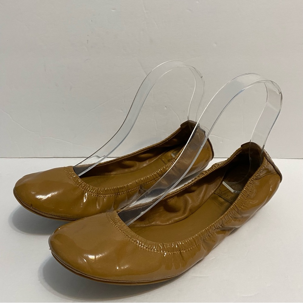 Tory Burch Tan Eddie Ballet Flats Patent Leather Size 8.5 M